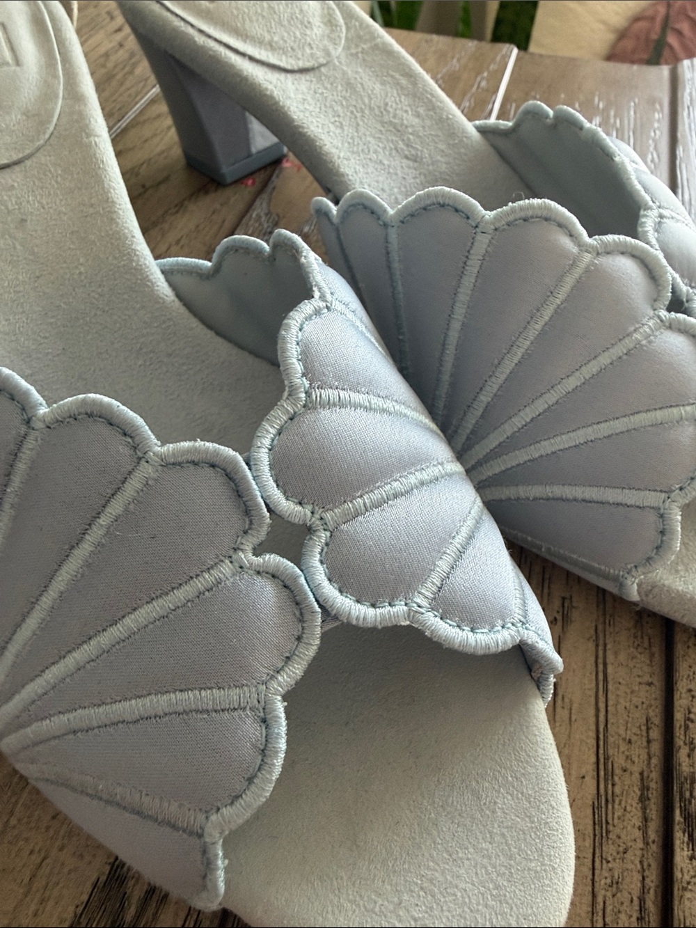 Reformation Light Blue Scalloped Shell-Detail Mule Heels - Picture 5 of 7